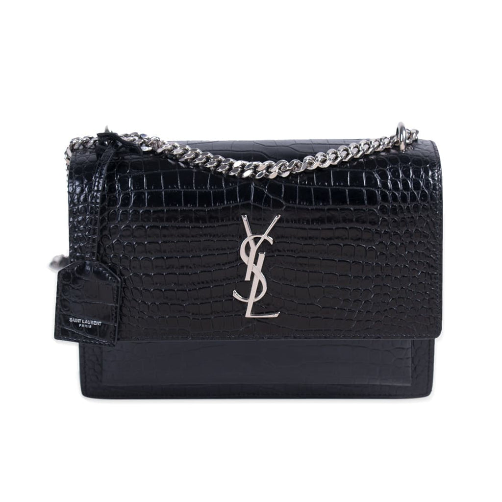 Saint Laurent Sunset Medium Crocodile Embossed Leather