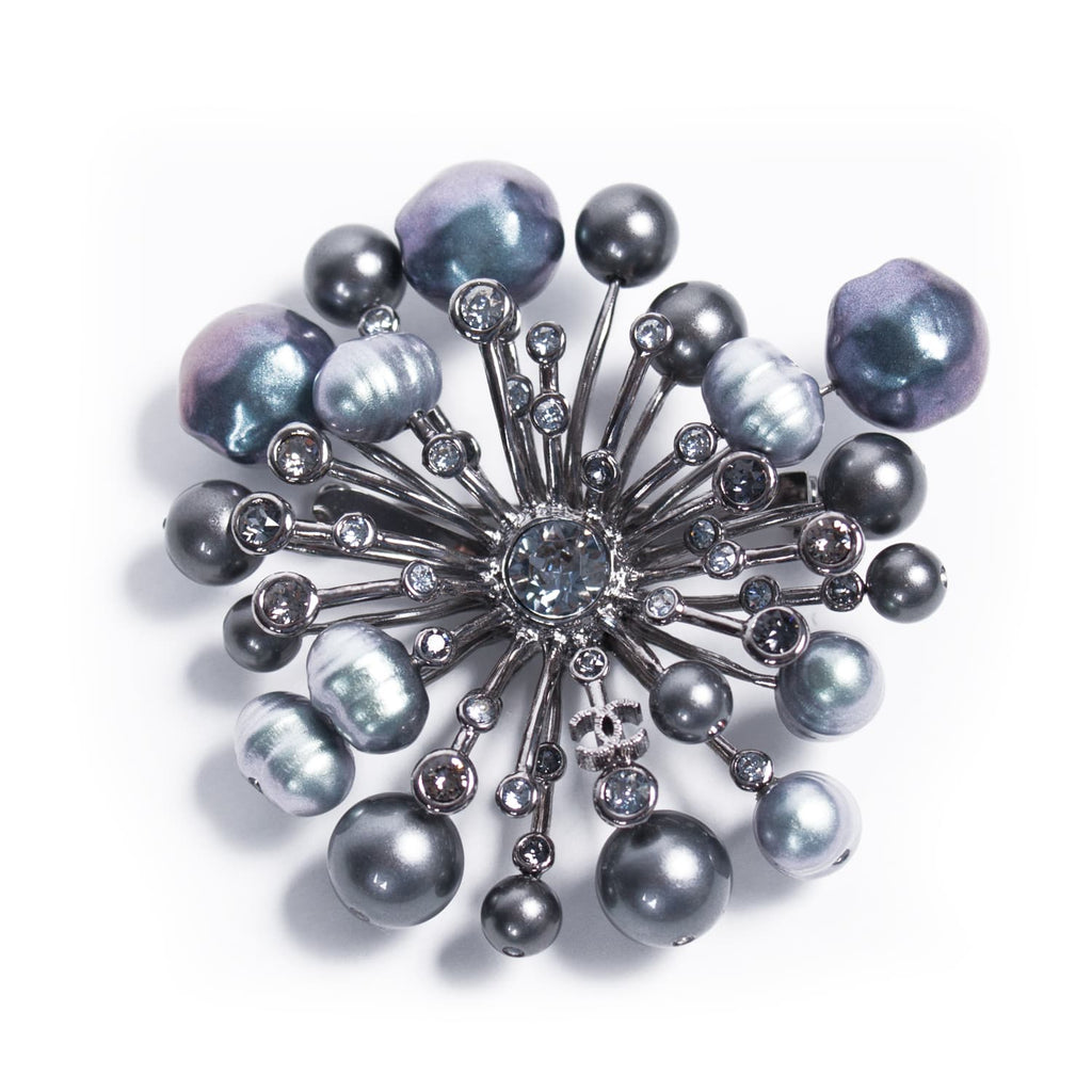 Chanel Gunmetal Crystal Brooch