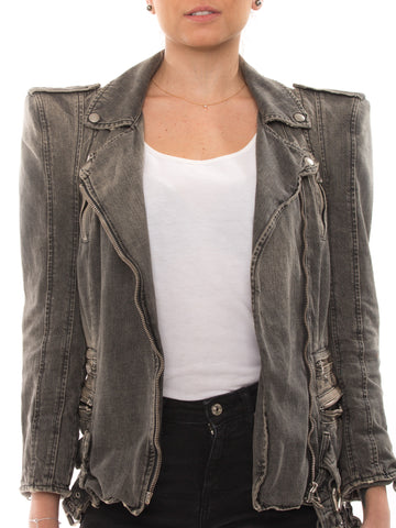 Balmain White Cotton Jacket With Metal Chain