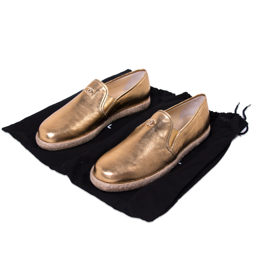 Chanel Gold Metallic Leather Espadrilles Shoes Chanel - Shop authentic new pre-owned designer brands online at Re-Vogue