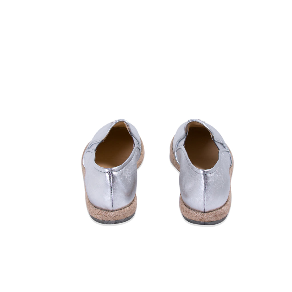 Chanel Silver Metallic Leather Espadrilles Shoes Chanel - Shop authentic new pre-owned designer brands online at Re-Vogue