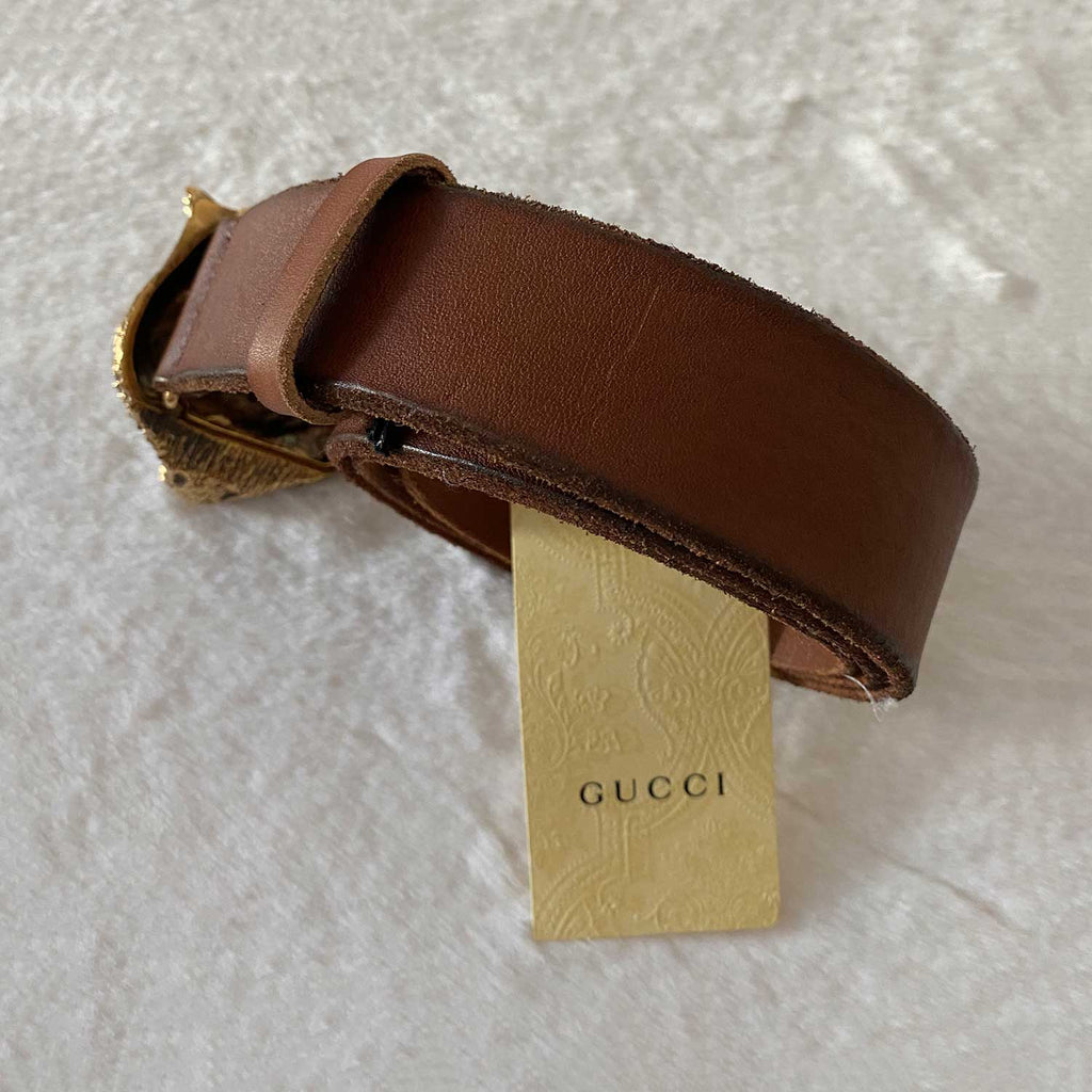 Gucci Tiger Head Feline Leather Belt
